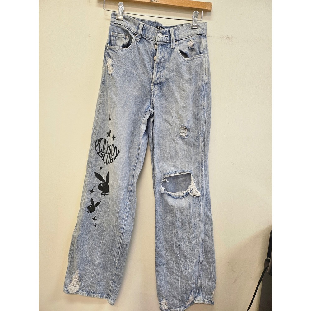 Playboy by PacSun Distressed Light Wash Straight Leg Jeans Mens 26 Playboy Club